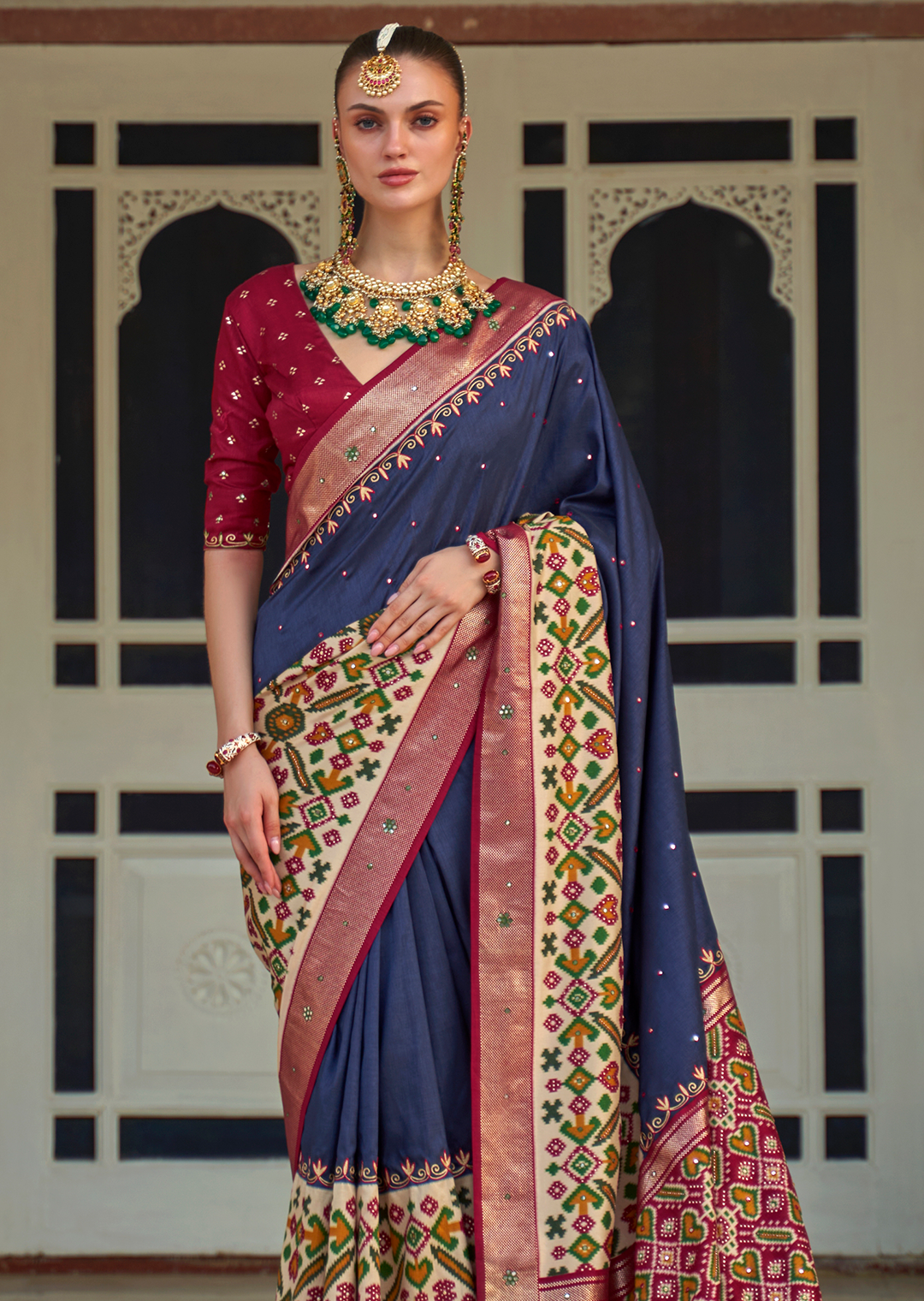 Midnight Blue Woven Traditional Patola Silk Saree