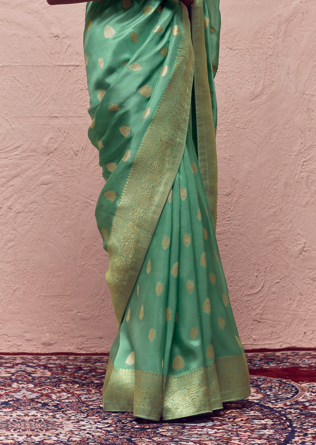 PEARL AQUA BLUE PURE CREPE SILK DESIGNER KHADDI BANARASI SAREE