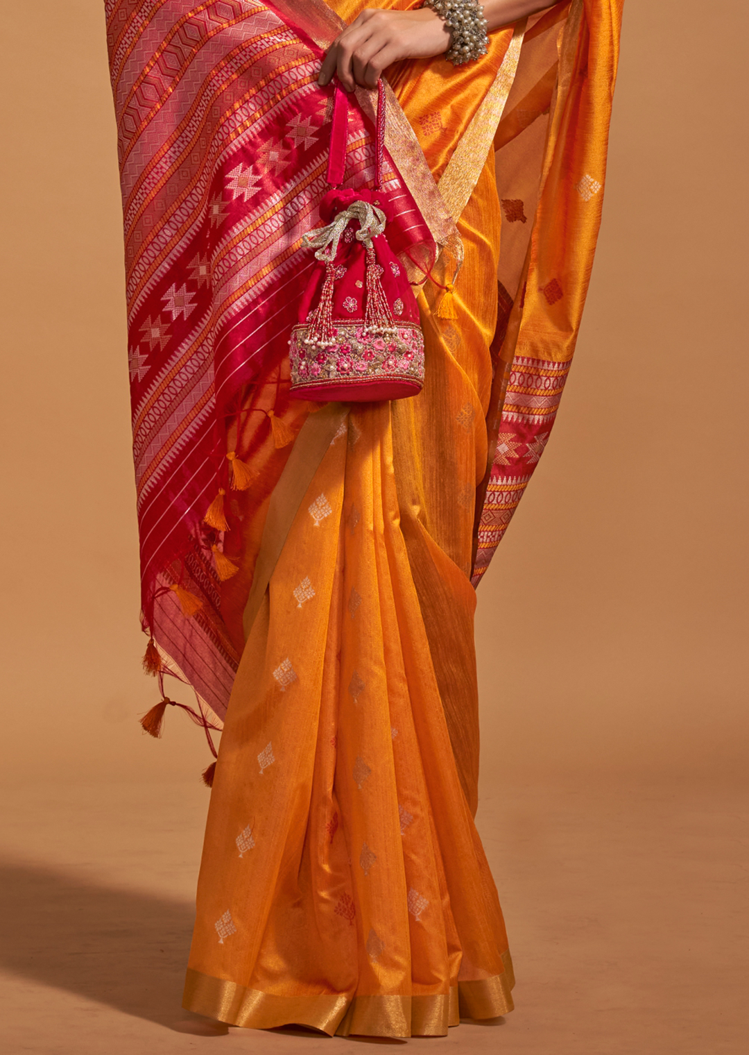 Mustard Yellow Woven Pure Handloom Silk Saree