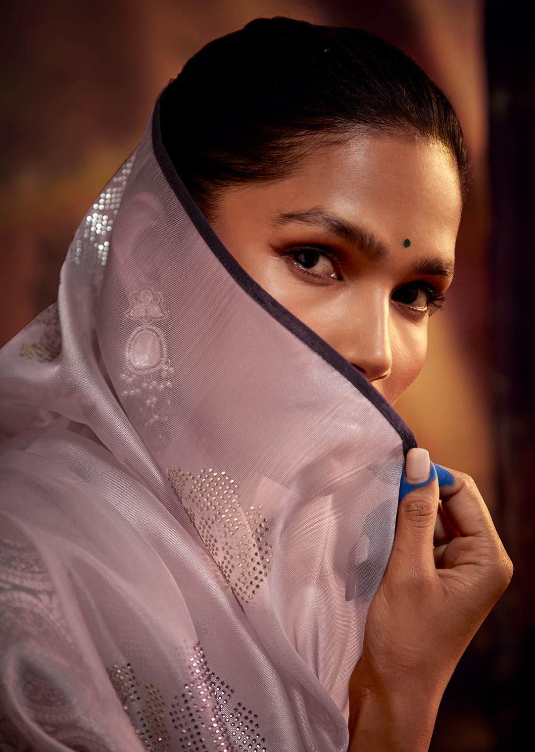 LILAC PURPLE PURE TISSUE SILK DESIGNER SAREE