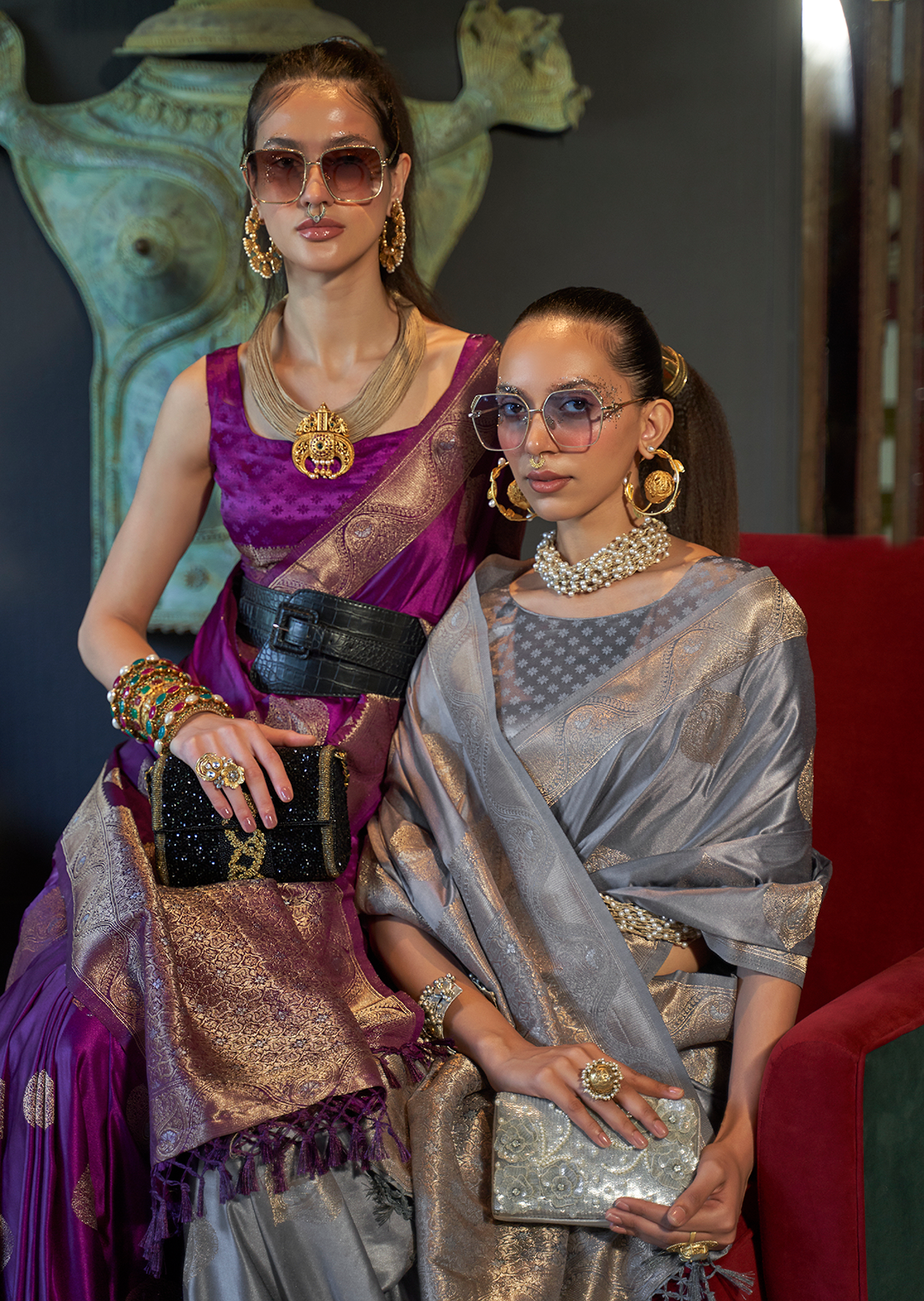 Purple Zari Woven Pure Handloom Banarasi Satin Silk Saree