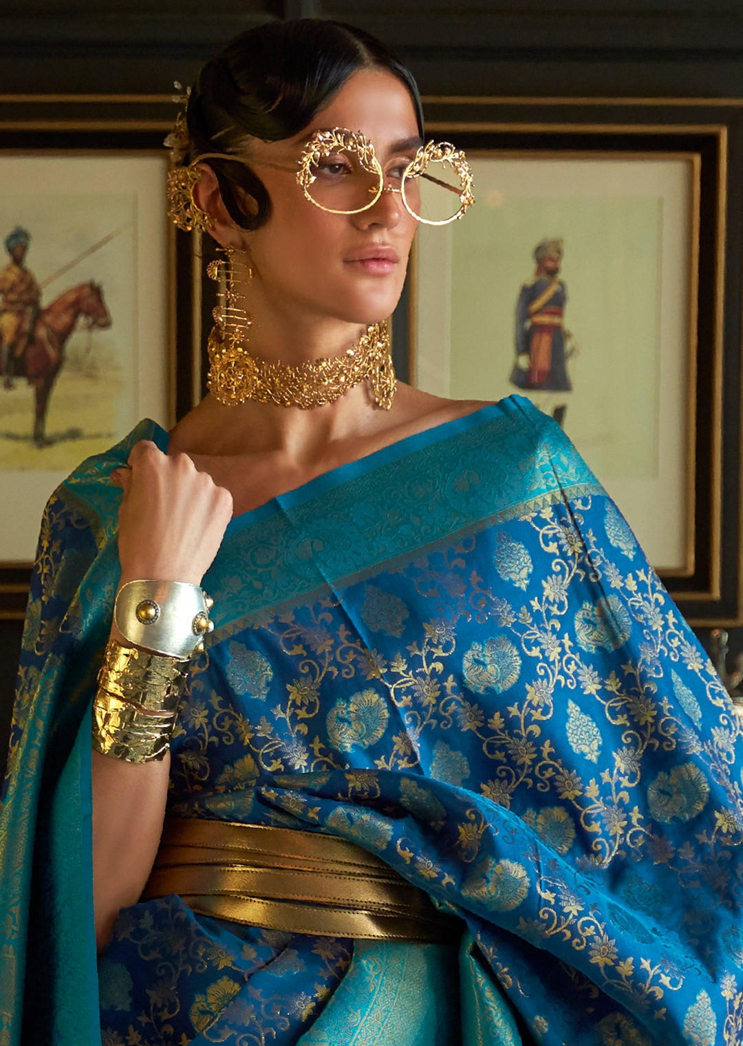 Yale Blue Zari Woven Pure Handloom Kanjivaram Silk Saree