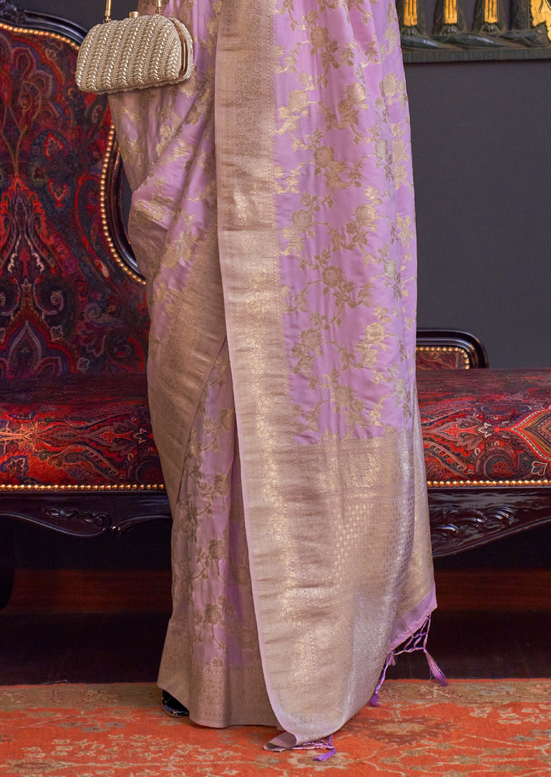 Lavender Purple Woven Pure Handloom Katan Silk Saree