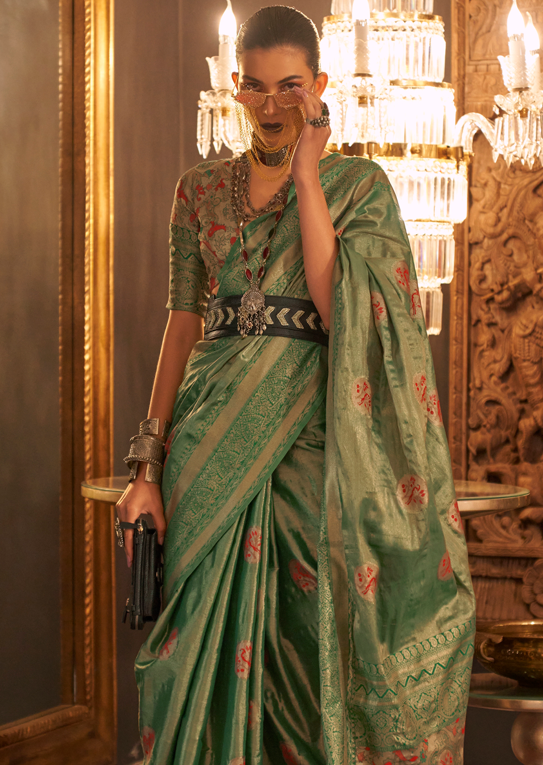 Jade Green Zari Woven Pure Handloom Kanjivaram Silk Saree