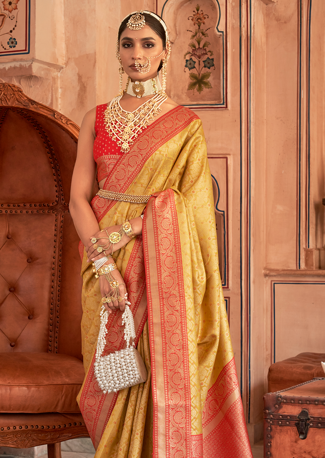 Corn Yellow Woven Royal Patola Kanjivaram Silk Saree