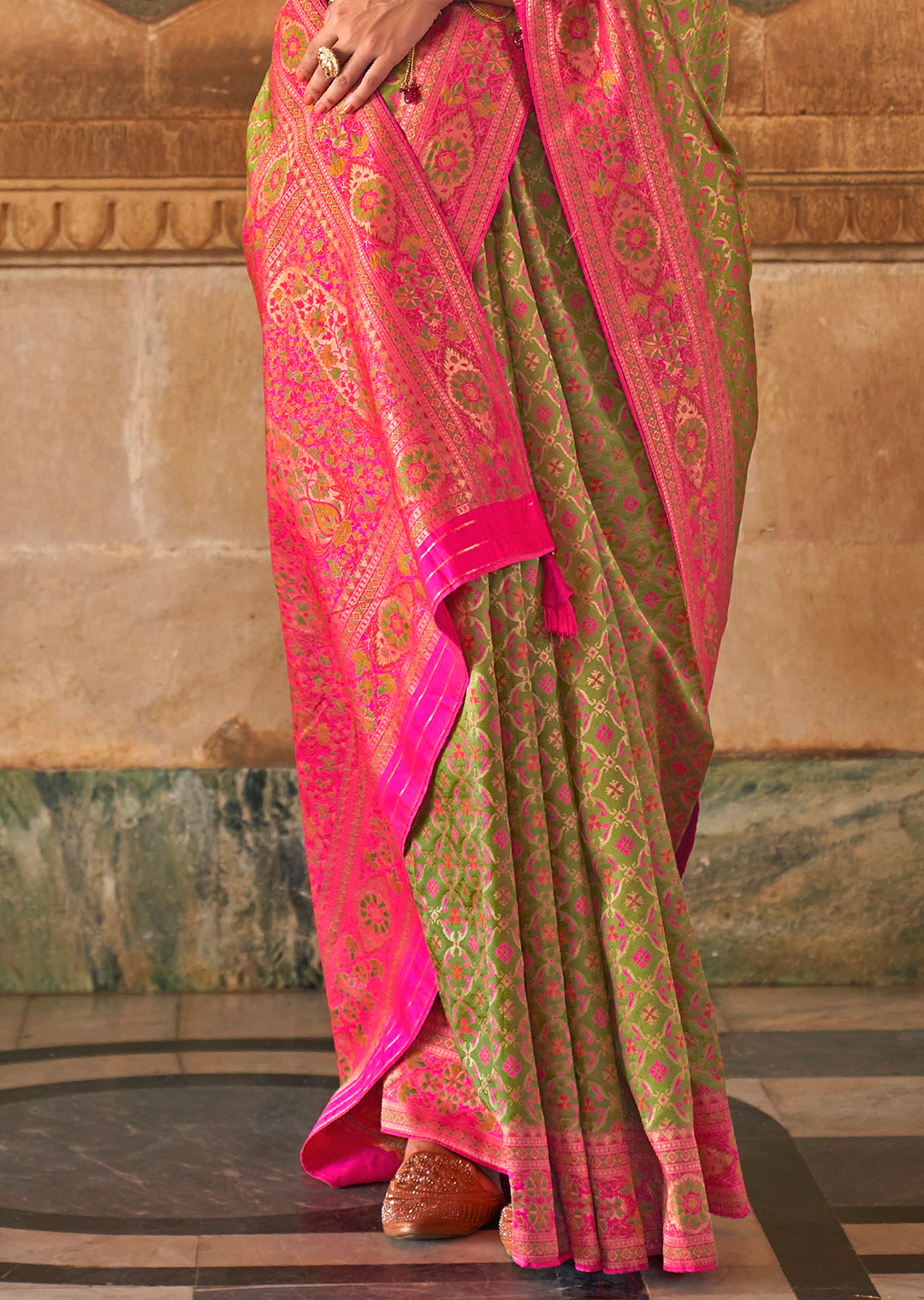 Olive Green Traditional Royal Patola Silk Saree
