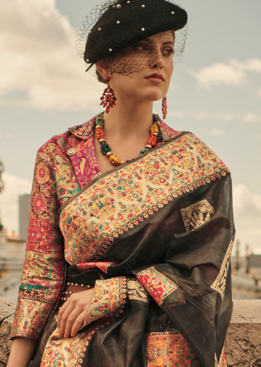 Black Woven Pure Handloom Kashmiri Jamewar Silk Saree