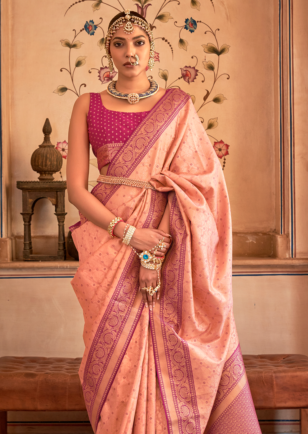 Peach Woven Royal Patola Kanjivaram Silk Saree