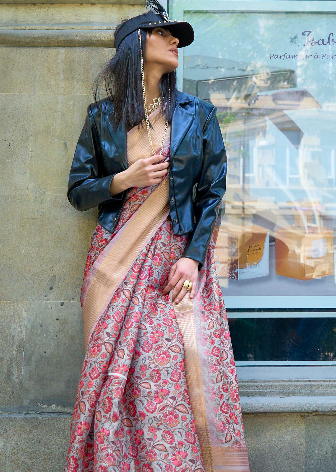Cloud Grey Woven Pure Satin Organza Silk Saree