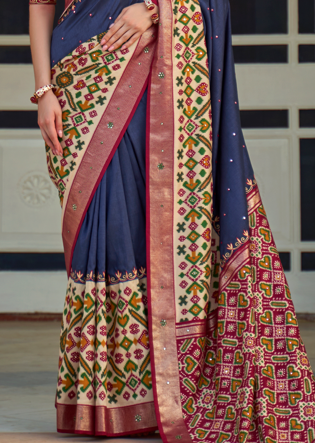 Midnight Blue Woven Traditional Patola Silk Saree