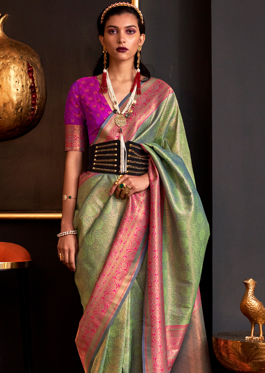 Pistachio Green Zari Woven Pure Handloom Kanjivaram Silk Saree