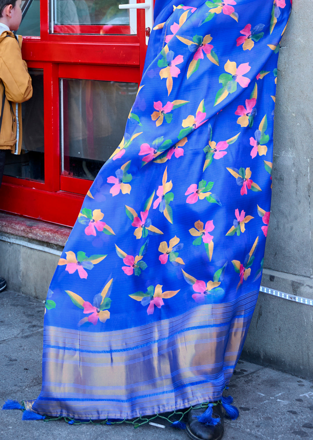 Ink Blue	Woven Pure Satin Organza Silk Saree