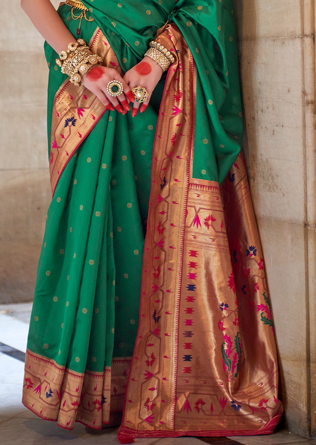 Jade Green Woven Traditional Royal Patola Paithani Silk Saree