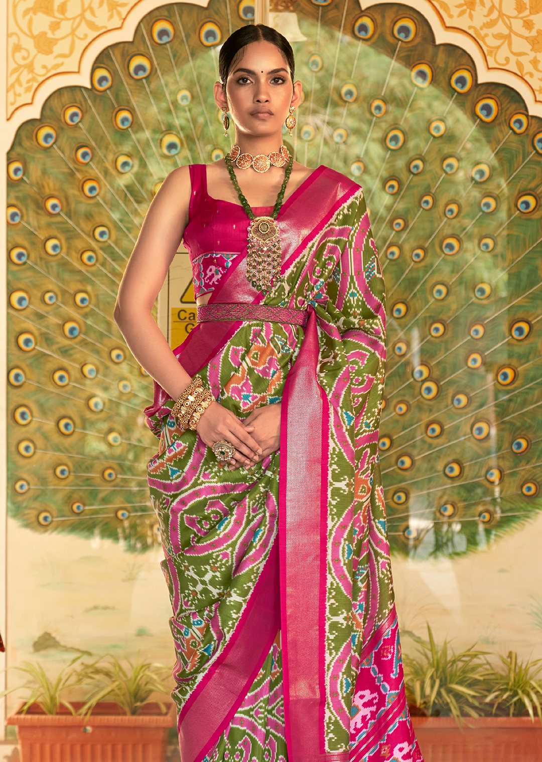 Olive Green Woven Royal Traditional Patola Silk Saree