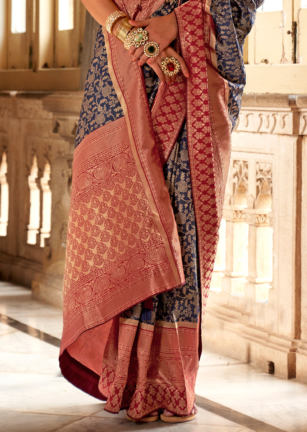 Navy Blue Zari Woven Royal Kanjivaram Silk Saree