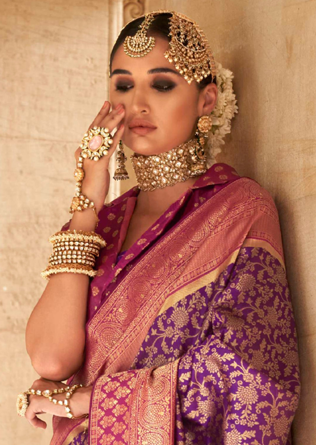 Plum Purple Zari Woven Royal Kanjivaram Silk Saree