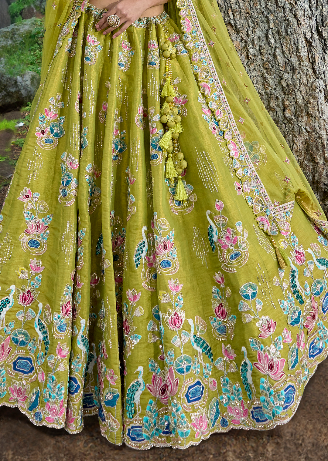 Pear Green Hand Worked Premium Designer Silk Lehenga