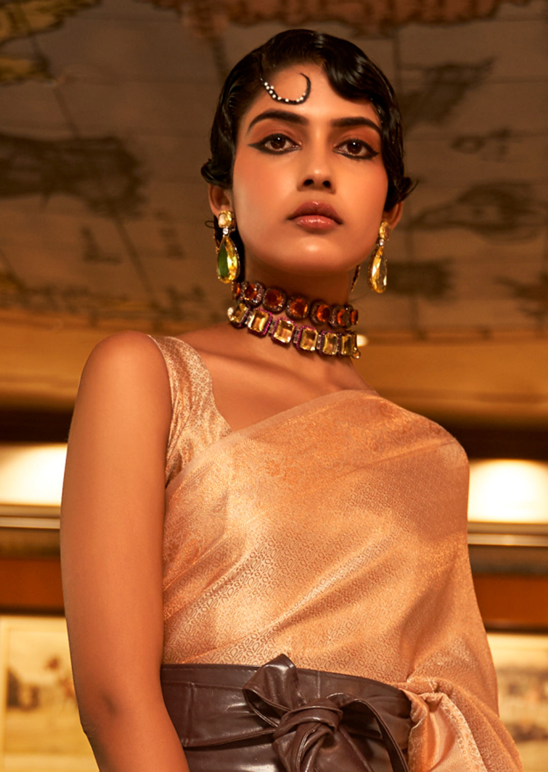 Golden Beige	Zari Woven Pure Handloom Satin Kanjivaram Silk Saree