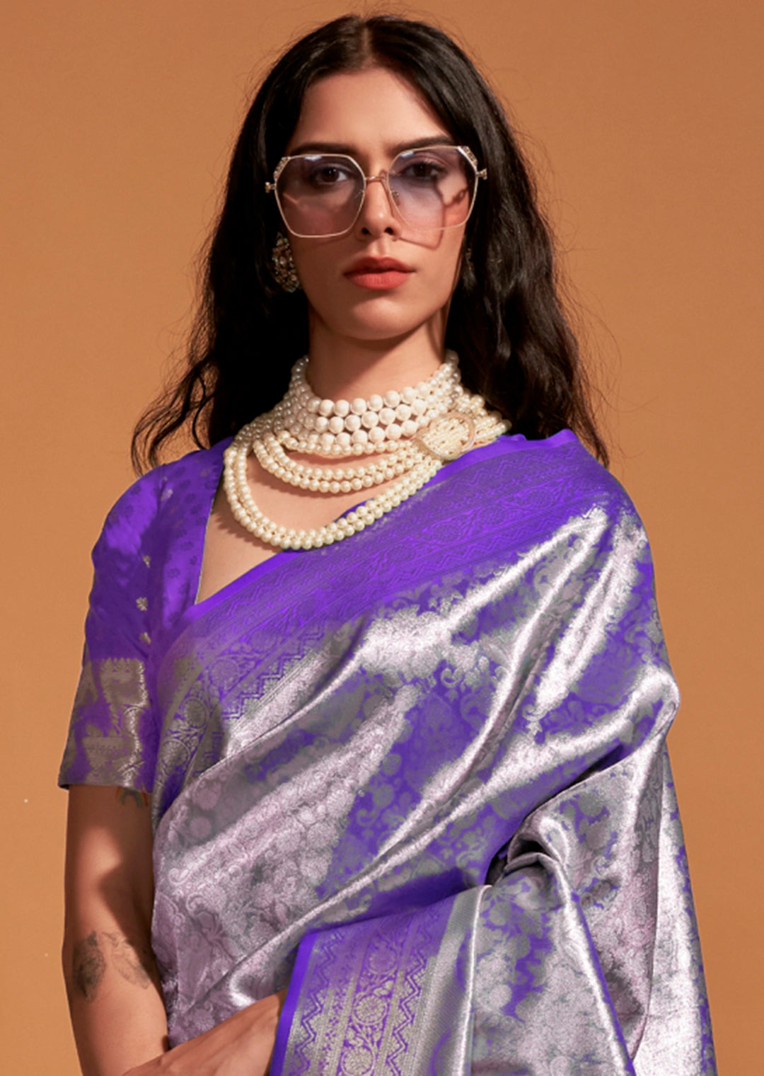 Violet Zari Woven Pure Handloom Kanjivaram Silk Saree