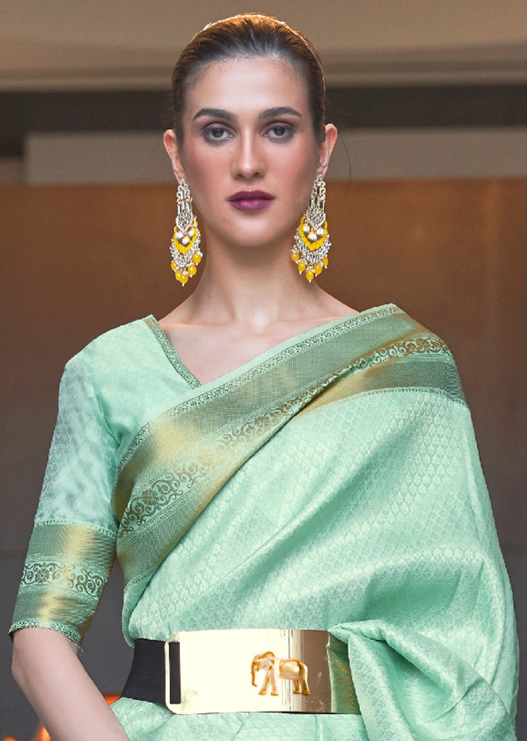Tea Green Zari Woven Pure handloom Kanjivaram Silk Saree