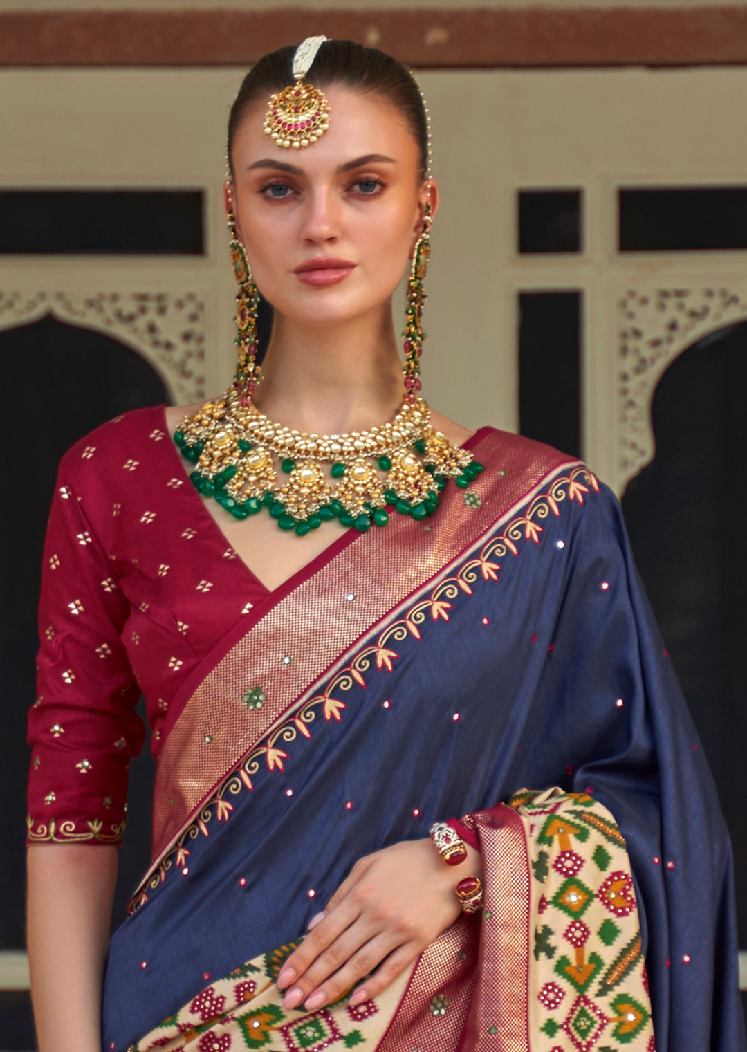 Midnight Blue Woven Traditional Patola Silk Saree