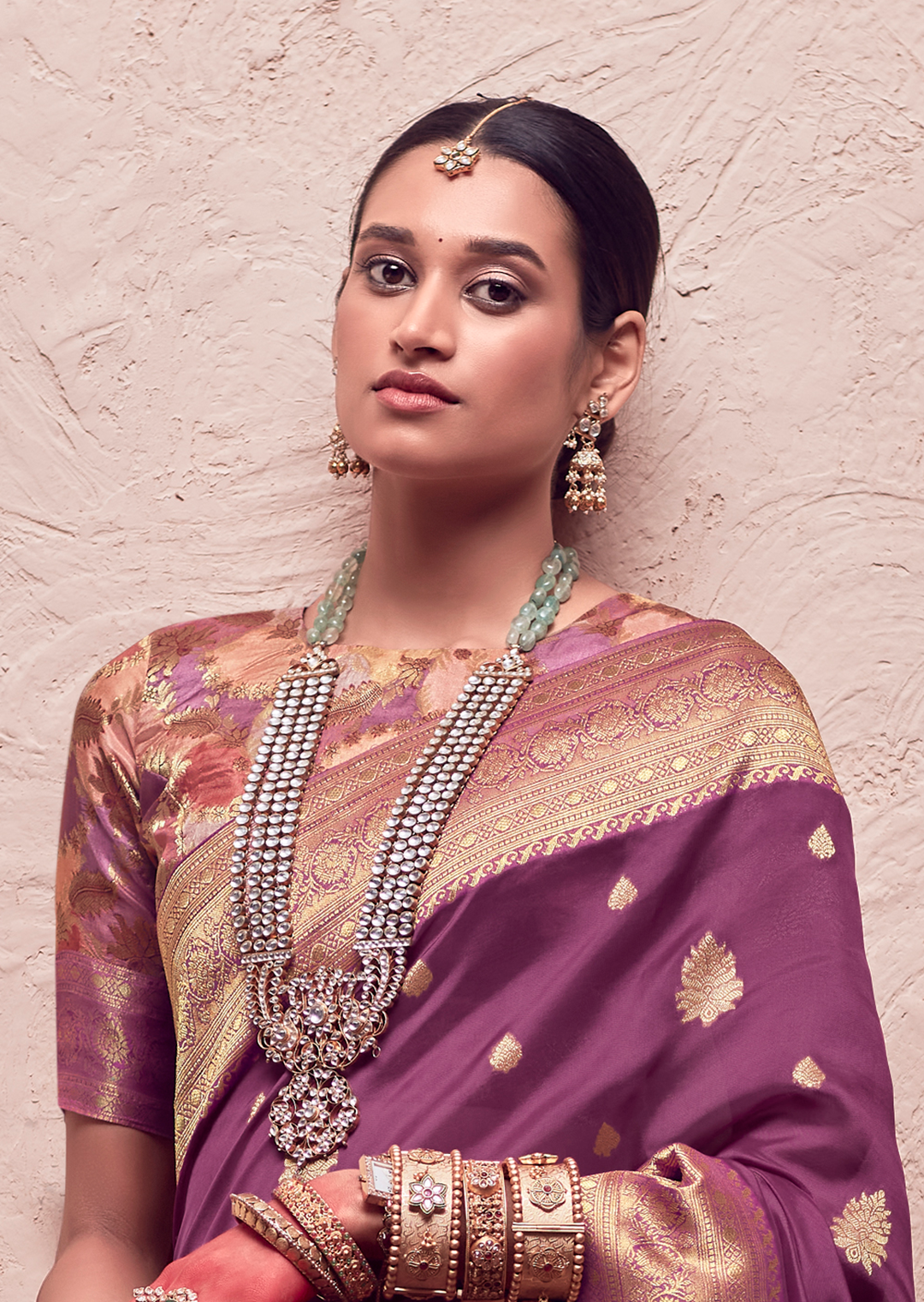 GRAPE PURPLE PURE CREPE SILK DESIGNER KHADDI BANARASI SAREE