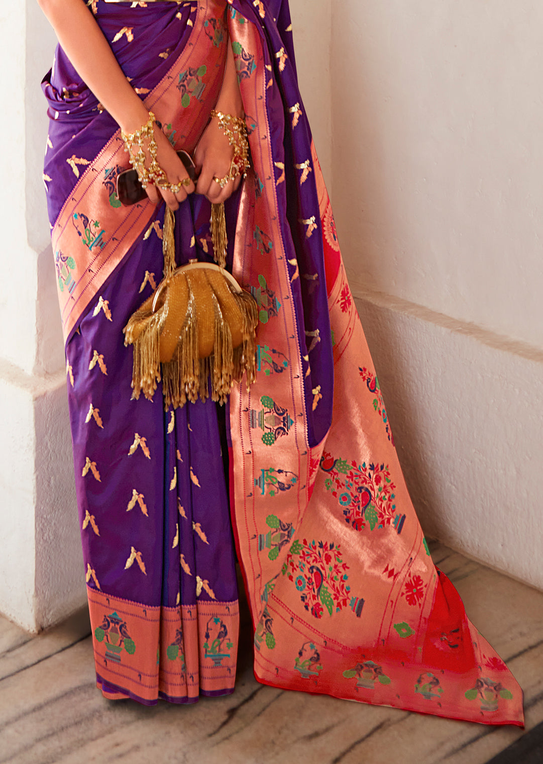 Purple Copper Zari Woven Traditional Paithani Silk Saree