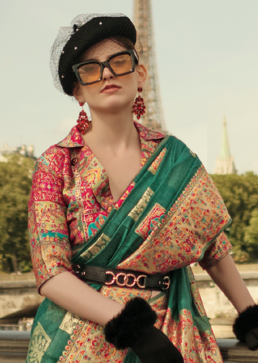 Jade Green Woven Pure Handloom Kashmiri Jamewar Silk Saree