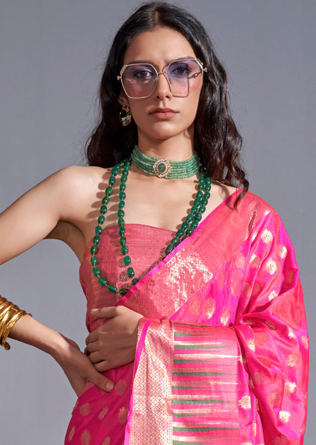 Ruby Pink Zari Woven Pure Handloom Gadwal Banarasi Silk Saree