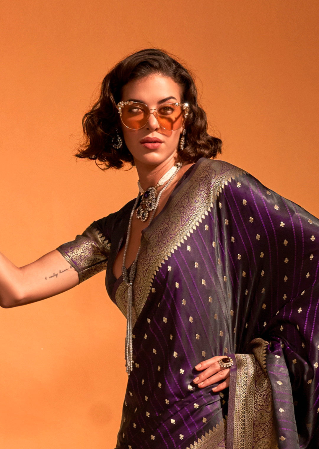 Grape Purple	Zari Woven  Handloom Pure Banarasi Satin Silk Saree