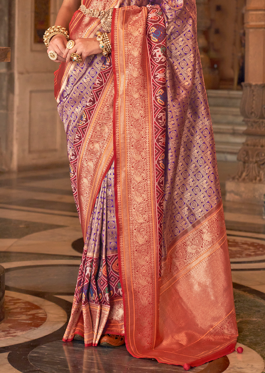 Violet & Red Woven Royal Patola Kanjivaram Silk Saree
