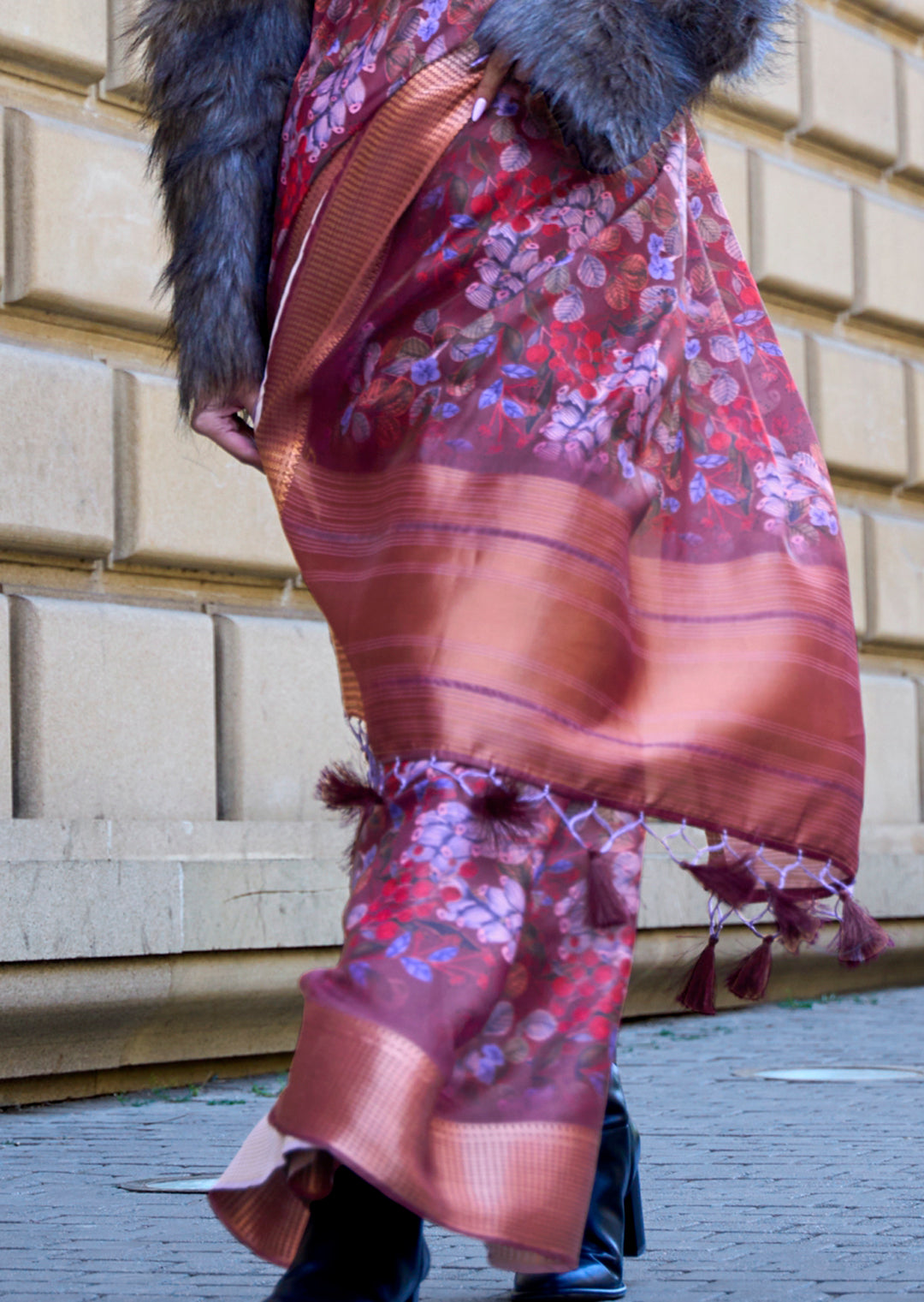 Plum Purple Woven Pure Satin Organza Silk Saree