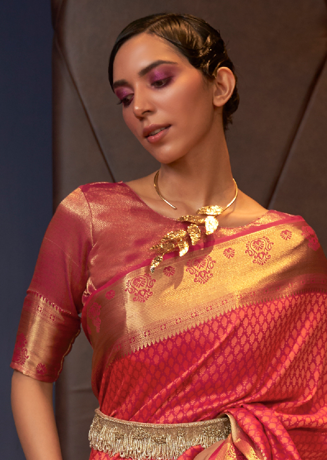 SUNSET ORANGE WOVEN HANDLOOM KANJIVARAM SILK SAREE