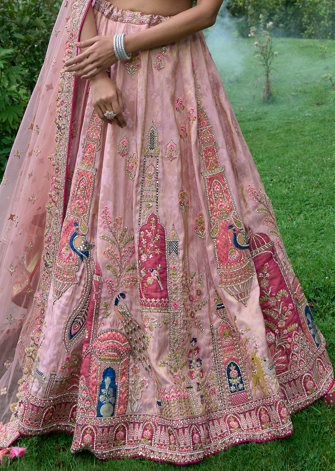 Lemonade Pink Hand Worked Premium Designer Silk Lehenga