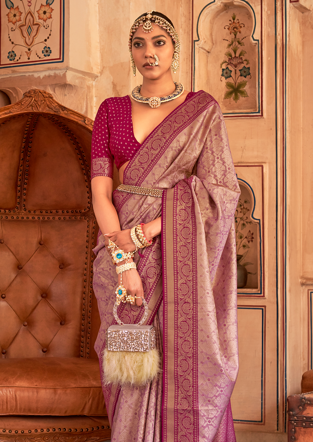 Plum Purple Woven Royal Patola Kanjivaram Silk Saree