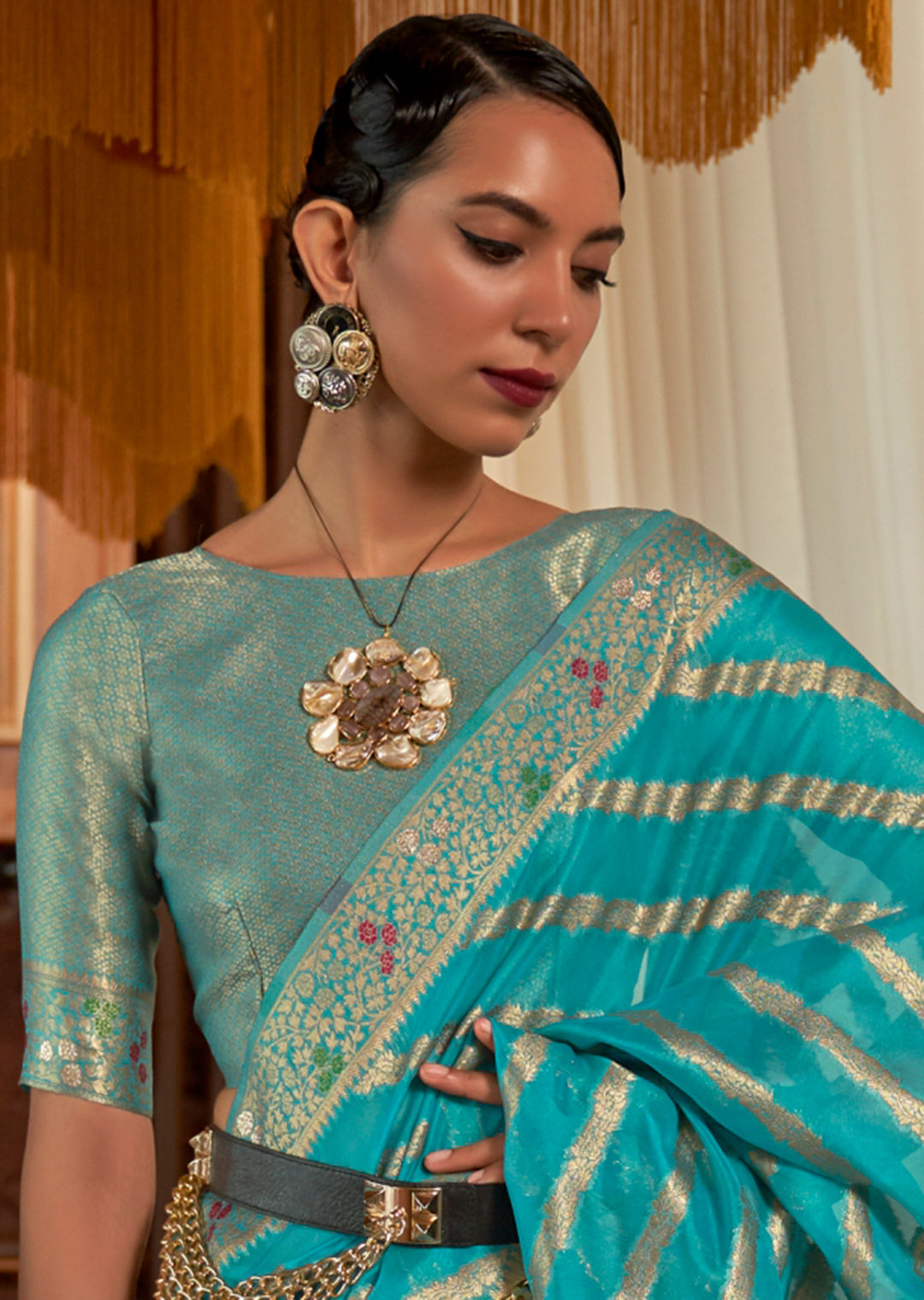 Sky Blue	Two Tone Meenakari Woven Pure Organza Silk Saree