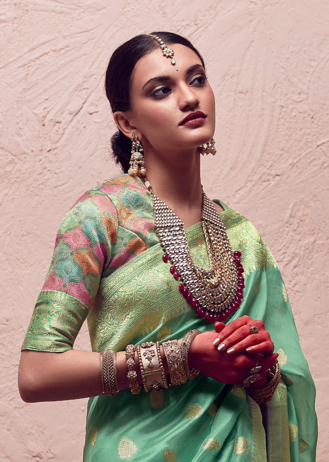 PEARL AQUA BLUE PURE CREPE SILK DESIGNER KHADDI BANARASI SAREE