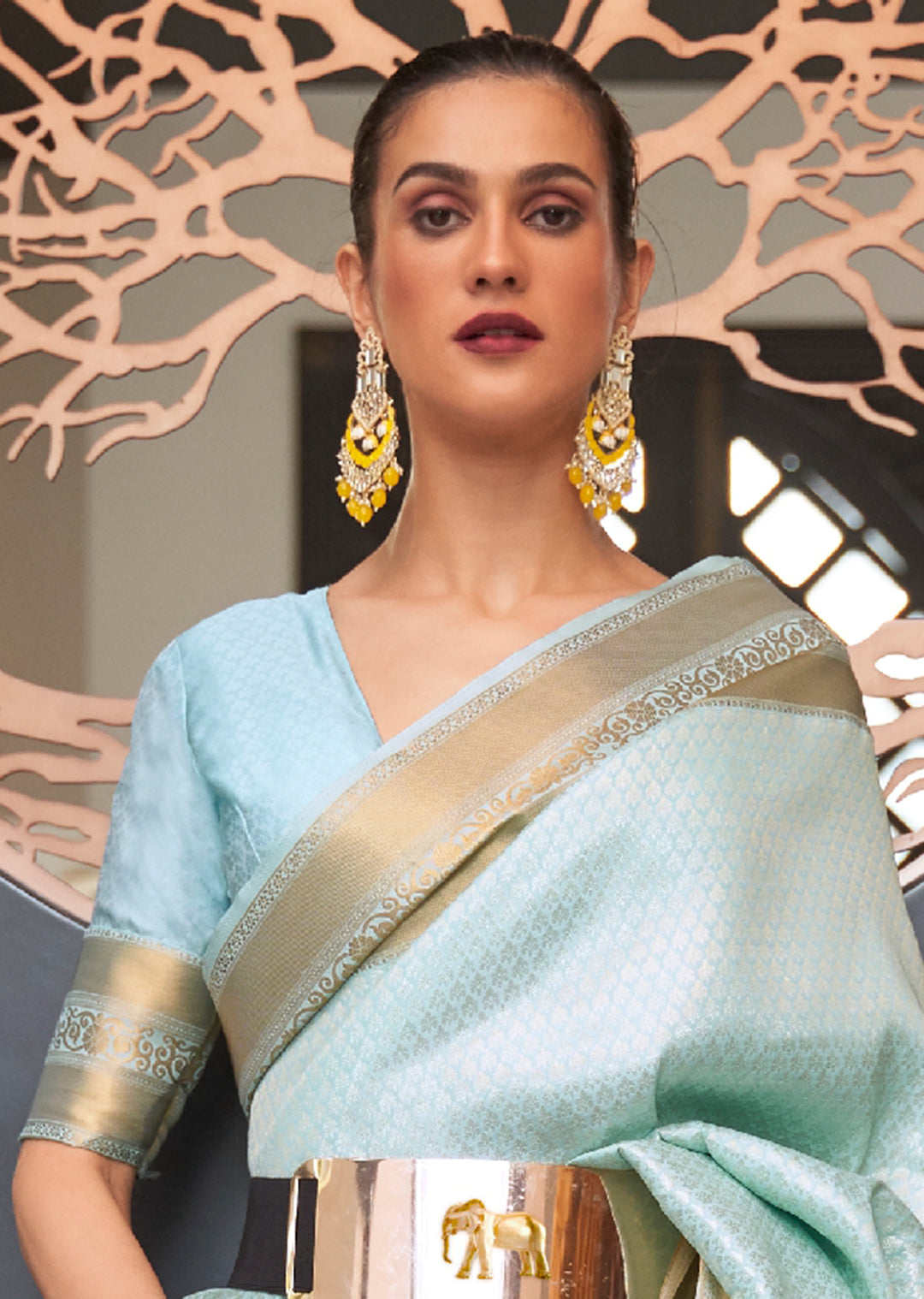 Mint Blue Zari Woven Pure handloom Kanjivaram Silk Saree