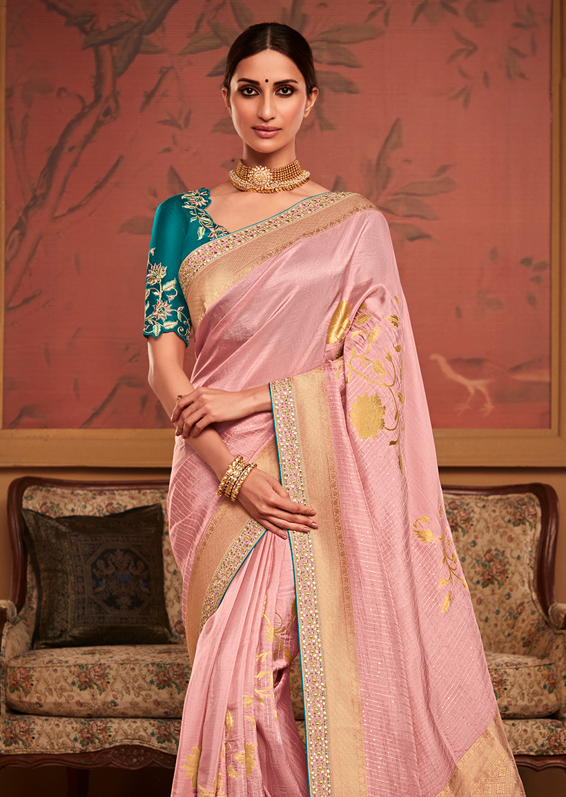 PASTEL PINK PURE CREPE SILK DESIGNER BANARASI SAREE