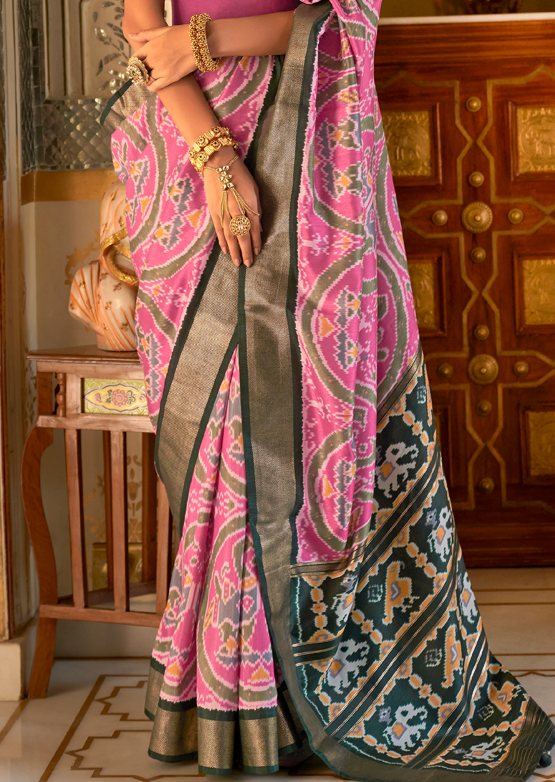 Lavender Rose Pink Woven Royal Traditional Patola Silk Saree