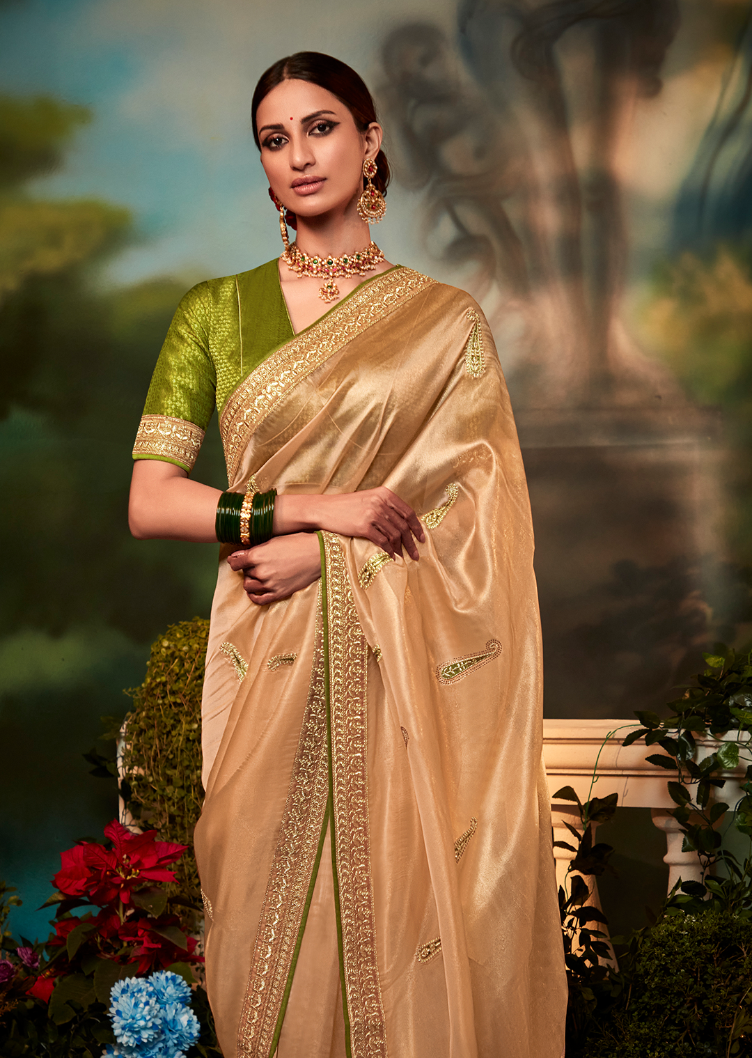 SANDY BROWN DESIGNER PURE ORGANZA SILK SAREE