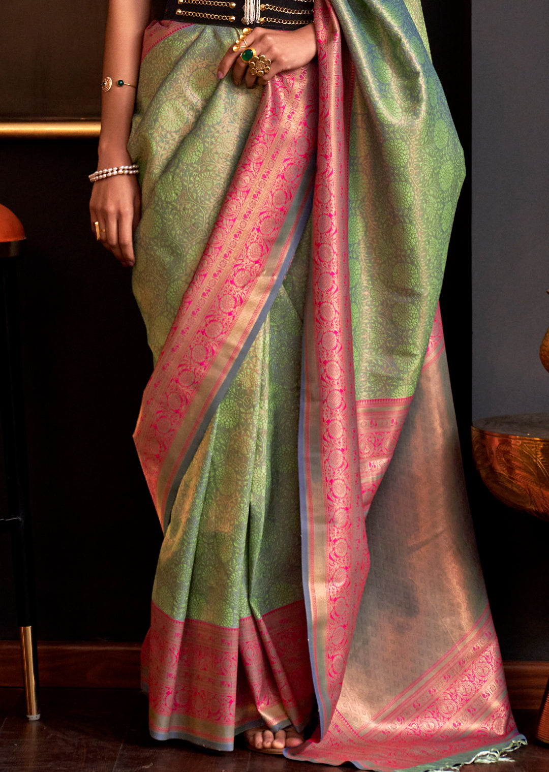 Pistachio Green Zari Woven Pure Handloom Kanjivaram Silk Saree
