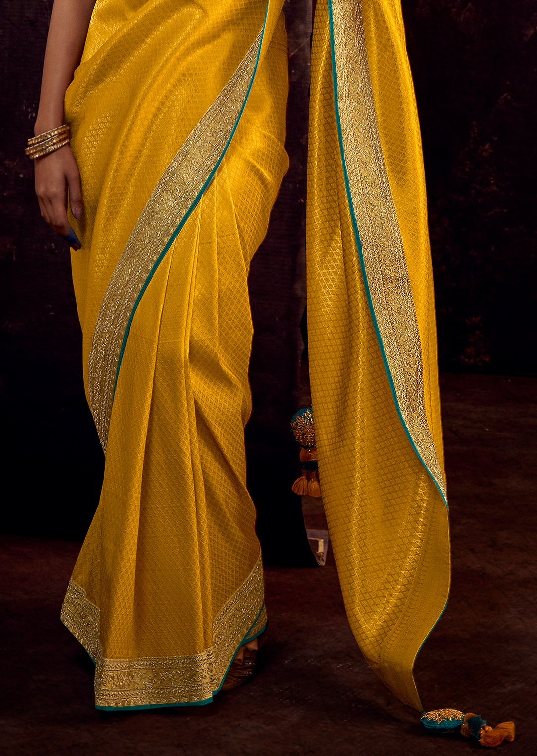 MUSTARD YELLOW DESIGNER KANJIVARAM SILK SAREE