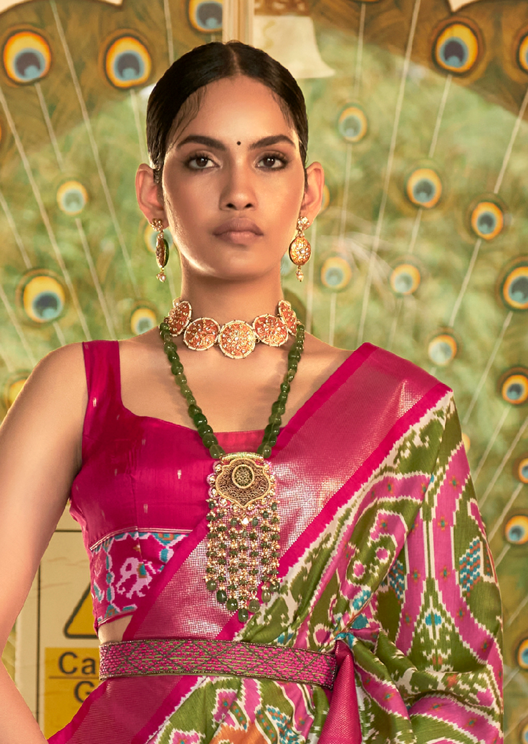 Olive Green Woven Royal Traditional Patola Silk Saree