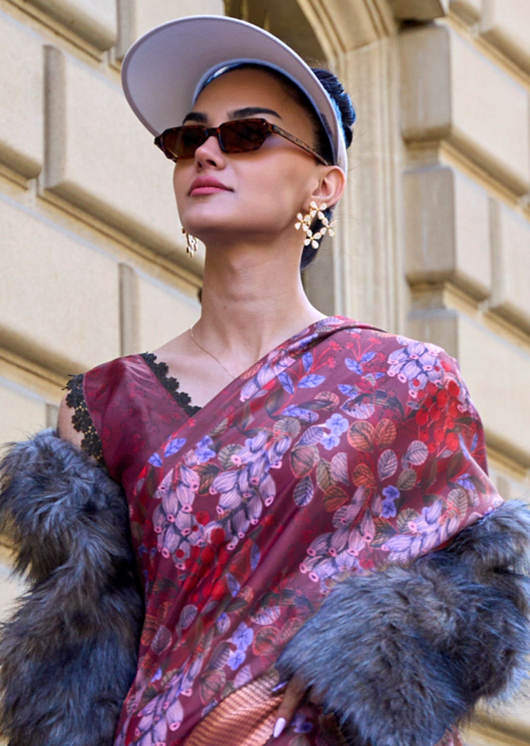 Plum Purple Woven Pure Satin Organza Silk Saree