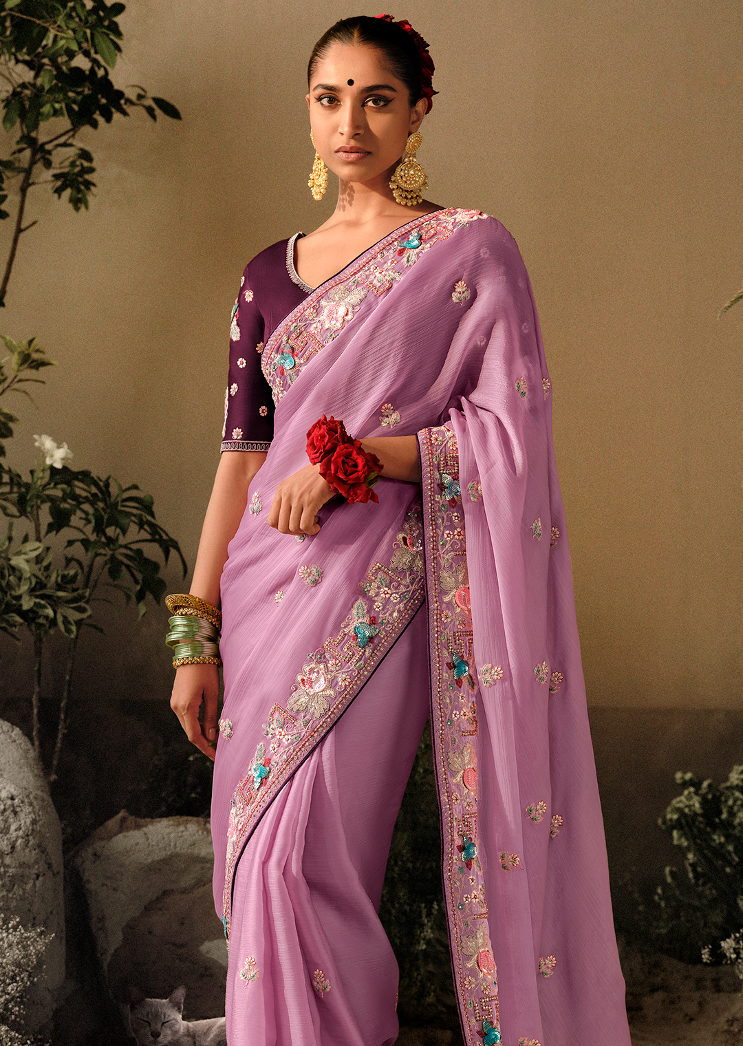 OYSTER PINK WOVEN HEAVY EMBROIDERED PREMIUM DESIGNER SILK SAREE