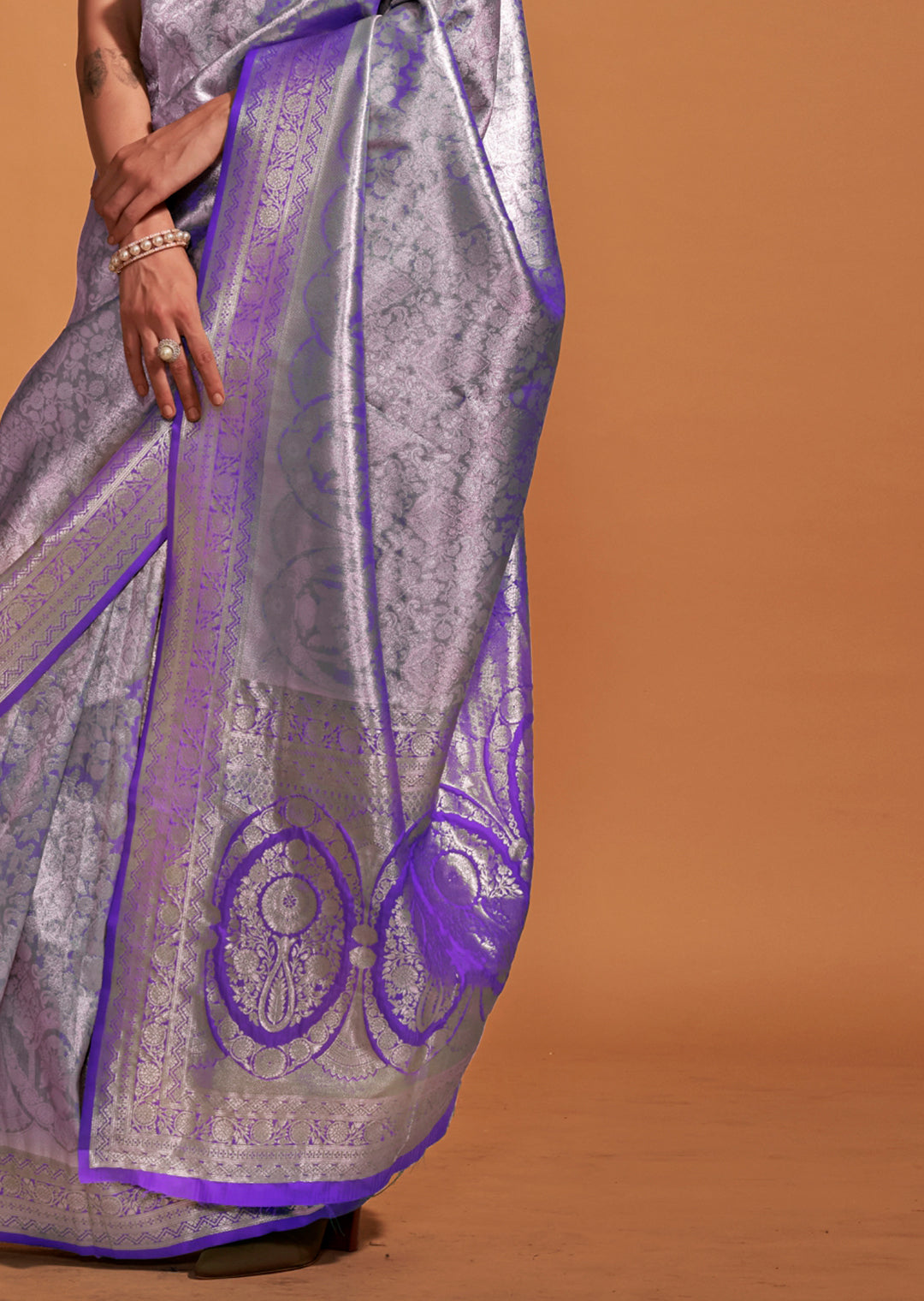 Violet Zari Woven Pure Handloom Kanjivaram Silk Saree