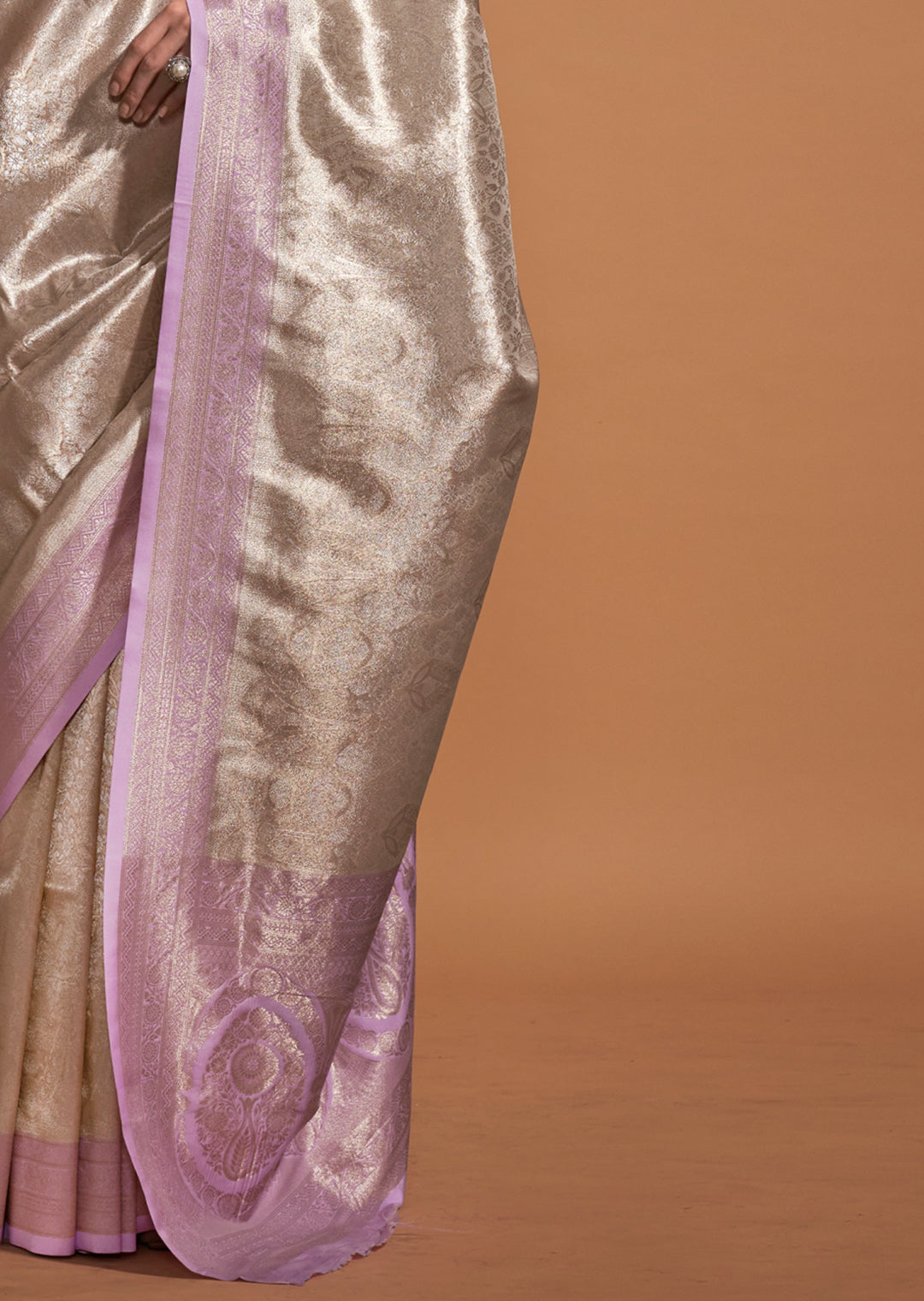 Lace White & Lavender Zari Woven Pure Handloom Kanjivaram Silk Saree