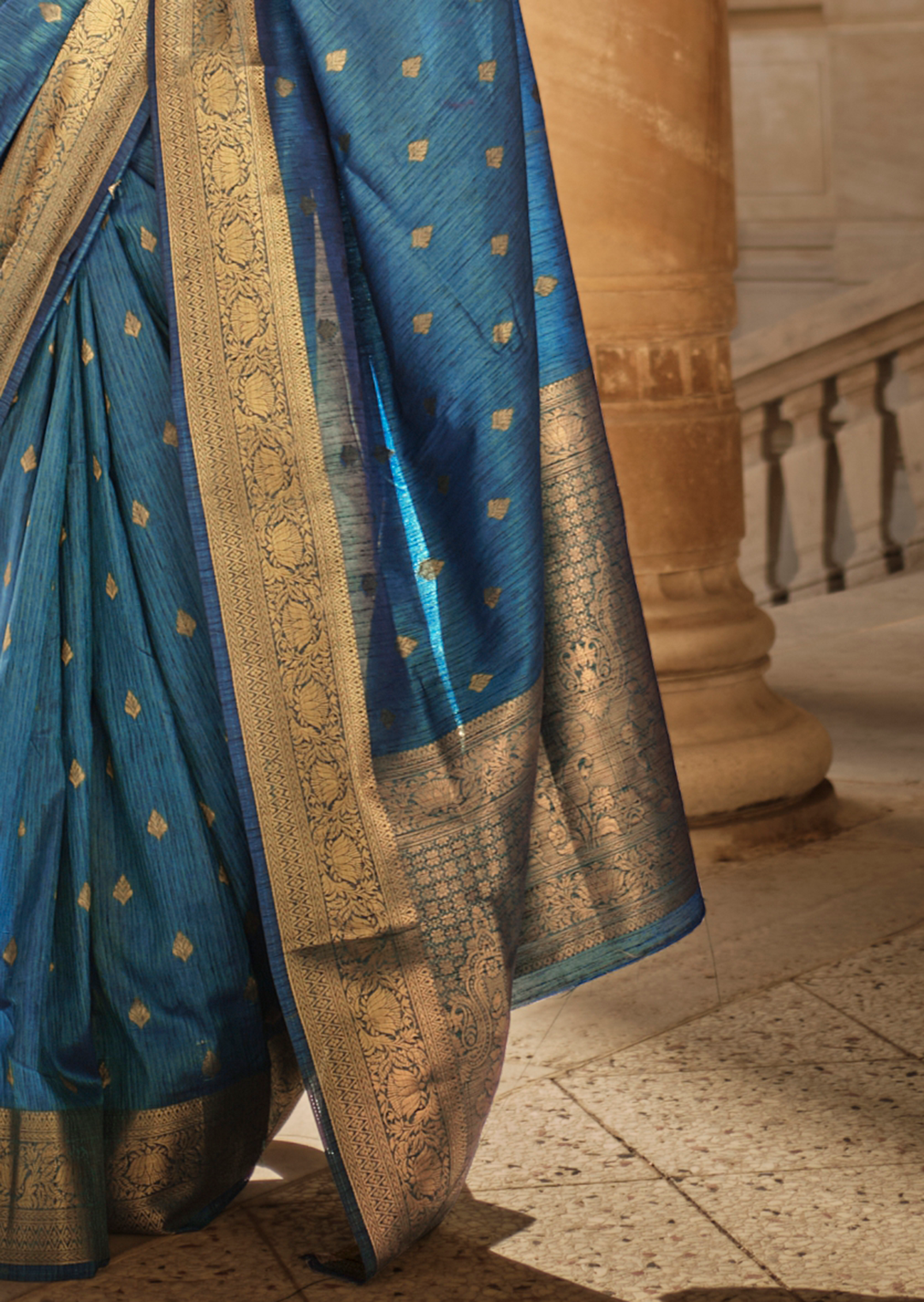 Teal Blue Woven Pure Handloom Khadi Silk Saree