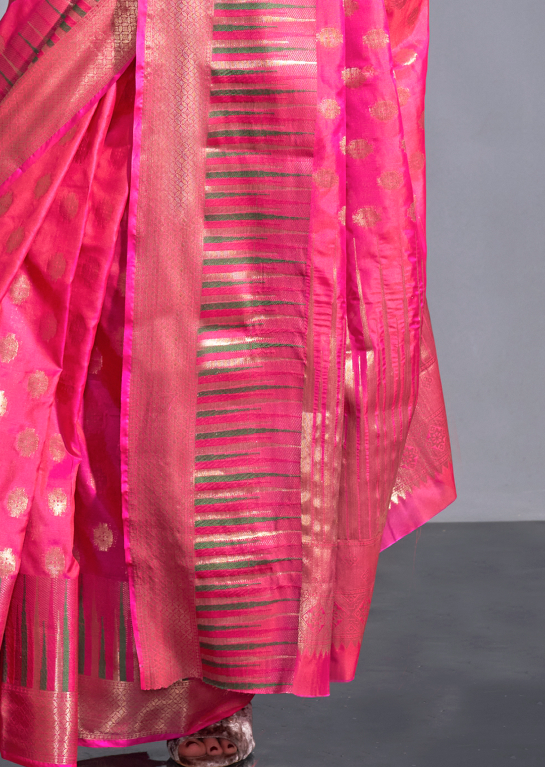 Ruby Pink Zari Woven Pure Handloom Gadwal Banarasi Silk Saree